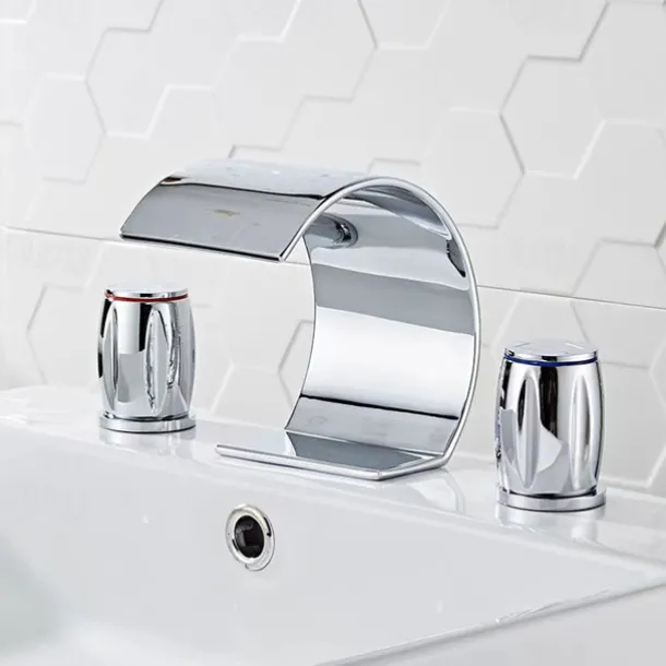 Bathroom Sink Faucet - Waterfall Chrome / Oil-rubbed Bronze / Nickel Brushed Widespread Two Handles Three HolesBath Taps