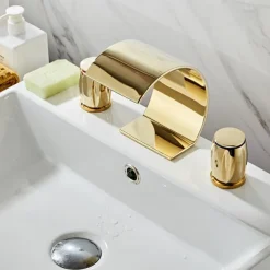 Bathroom Sink Faucet - Waterfall Chrome / Oil-rubbed Bronze / Nickel Brushed Widespread Two Handles Three HolesBath Taps