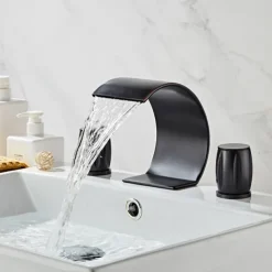 Bathroom Sink Faucet - Waterfall Chrome / Oil-rubbed Bronze / Nickel Brushed Widespread Two Handles Three HolesBath Taps