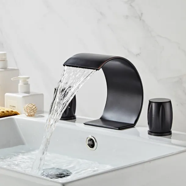Bathroom Sink Faucet - Waterfall Chrome / Oil-rubbed Bronze / Nickel Brushed Widespread Two Handles Three HolesBath Taps