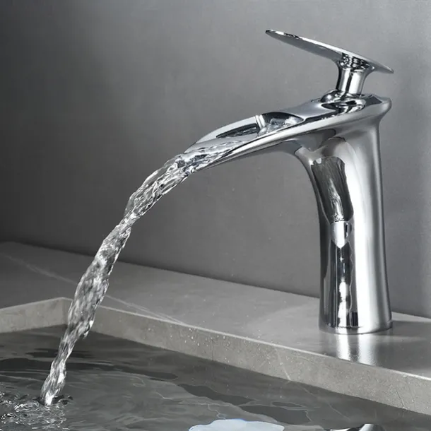 Bathroom Sink Faucet - Waterfall Electroplated / Painted Finishes Centerset Single Handle One HoleBath Taps