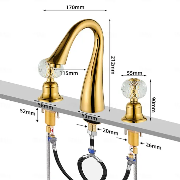 Bathroom Sink Faucet - Widespread Electroplated Widespread Two Handles Three HolesBath Taps