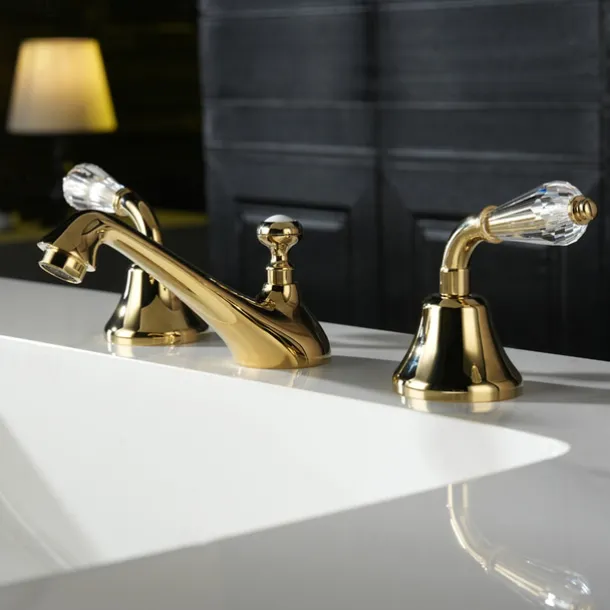 Bathroom Sink Faucet - Widespread Electroplated Widespread Two Handles Three HolesBath Taps