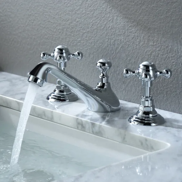 Bathroom Sink Faucet - Widespread Electroplated Widespread Two Handles Three HolesBath Taps