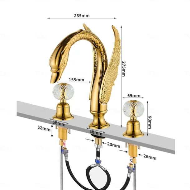 Bathroom Sink Faucet - Widespread Electroplated Widespread Two Handles Three HolesBath Taps