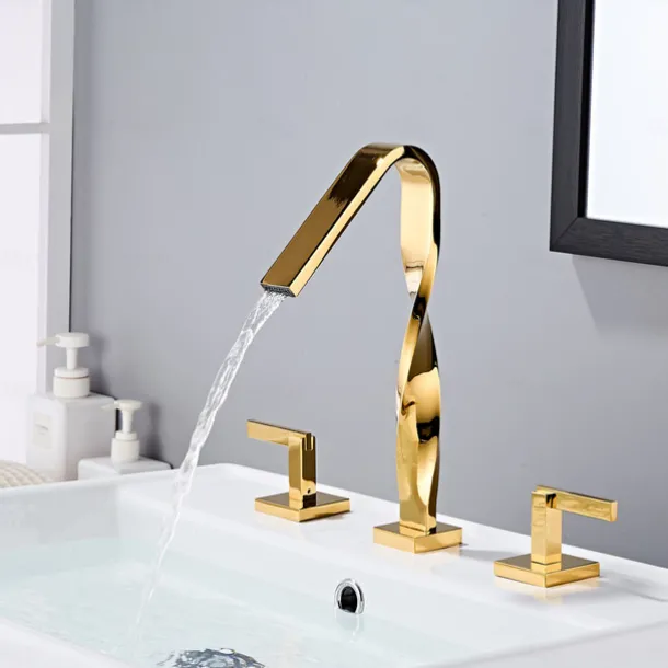 Bathroom Sink Faucet - Widespread Electroplated Widespread Two Handles Three HolesBath Taps