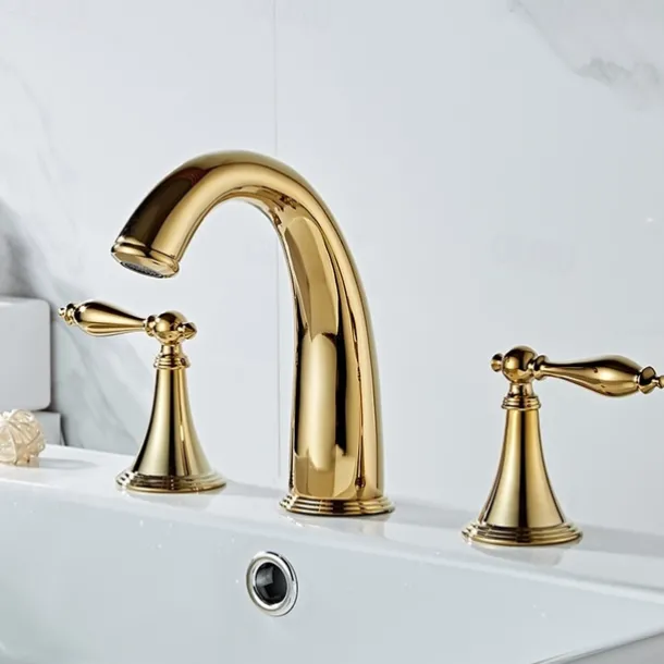 Bathroom Sink Faucet - Widespread Electroplated Widespread Two Handles Three Holesbath Taps