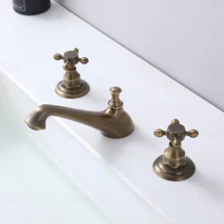 Bathroom Sink Faucet - Widespread Antique Brass Widespread Two Handles Three HolesBath Taps