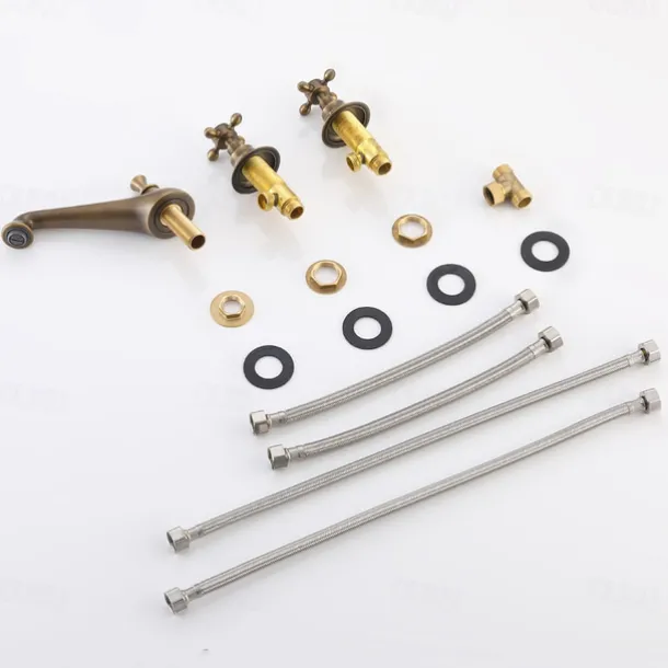 Bathroom Sink Faucet - Widespread Antique Brass Widespread Two Handles Three HolesBath Taps