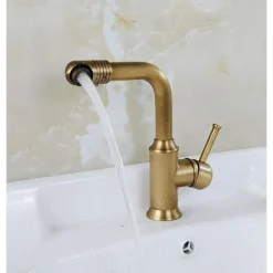 Bathroom Sink Faucet Antique Brass Swivel Spout Single Handle Faucet Retro Faucet Adjustable Water Outlet