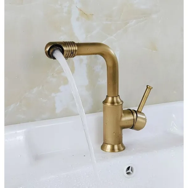 Bathroom Sink Faucet Antique Brass Swivel Spout Single Handle Faucet Retro Faucet Adjustable Water Outlet