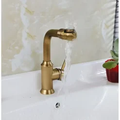Bathroom Sink Faucet Antique Brass Swivel Spout Single Handle Faucet Retro Faucet Adjustable Water Outlet