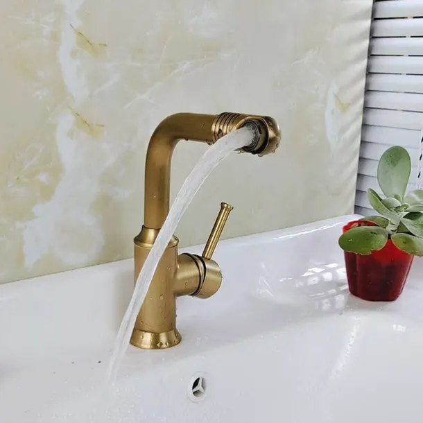 Bathroom Sink Faucet Antique Brass Swivel Spout Single Handle Faucet Retro Faucet Adjustable Water Outlet
