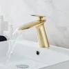 Bathroom Sink Faucet, Brass Waterfall Single Handle One Hole Modern Style Bath Taps with Hot and Cold Water