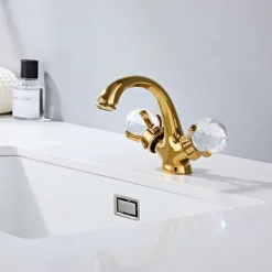 Bathroom Sink Faucet Electroplated Modern Brass Single Handle One Hole Centerset Mount for Sink, Hot and Cold Water Hoses Included