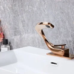 Bathroom Sink Faucet Electroplated Modern Brass Single Handle One Hole Cold And Hot Water Available Centerset Mount Lavatory Bathroom Vanity Faucet