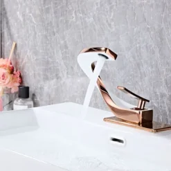 Bathroom Sink Faucet Electroplated Modern Brass Single Handle One Hole Cold And Hot Water Available Centerset Mount Lavatory Bathroom Vanity Faucet