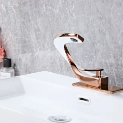 Bathroom Sink Faucet Electroplated Modern Brass Single Handle One Hole Cold And Hot Water Available Centerset Mount Lavatory Bathroom Vanity Faucet
