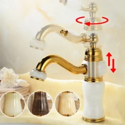 Bathroom Sink Faucet Mixer Basin Tap, Brass Single Handle with Hot and Cold Hose- Rotatable / Classic Electroplated Centerset Single Handle One HoleBath Taps