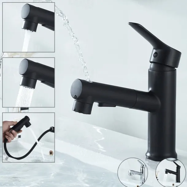 Bathroom Sink Faucet Pull out / Pullout Spray Electroplated / Painted Finishes Centerset Single Handle One HoleBath Taps