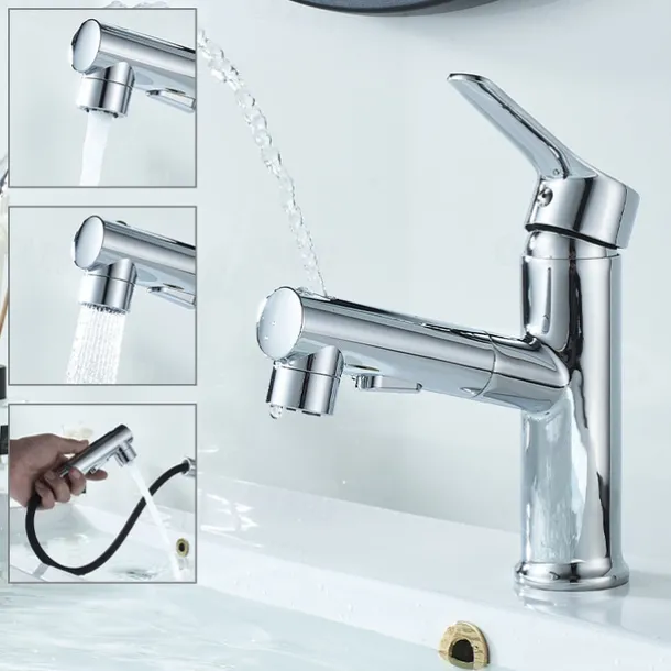 Bathroom Sink Faucet Pull out / Pullout Spray Electroplated / Painted Finishes Centerset Single Handle One HoleBath Taps