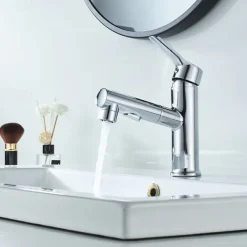 Bathroom Sink Faucet Pull out / Pullout Spray Electroplated / Painted Finishes Centerset Single Handle One HoleBath Taps