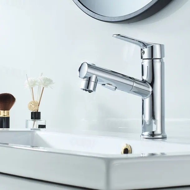Bathroom Sink Faucet Pull out / Pullout Spray Electroplated / Painted Finishes Centerset Single Handle One HoleBath Taps
