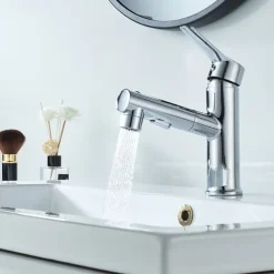 Bathroom Sink Faucet Pull out / Pullout Spray Electroplated / Painted Finishes Centerset Single Handle One HoleBath Taps