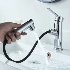 Bathroom Sink Faucet Pull out / Pullout Spray Electroplated / Painted Finishes Centerset Single Handle One HoleBath Taps