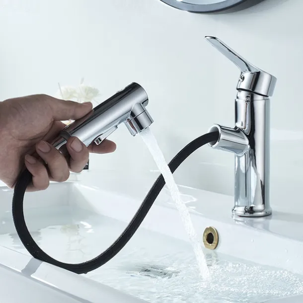 Bathroom Sink Faucet Pull out / Pullout Spray Electroplated / Painted Finishes Centerset Single Handle One HoleBath Taps