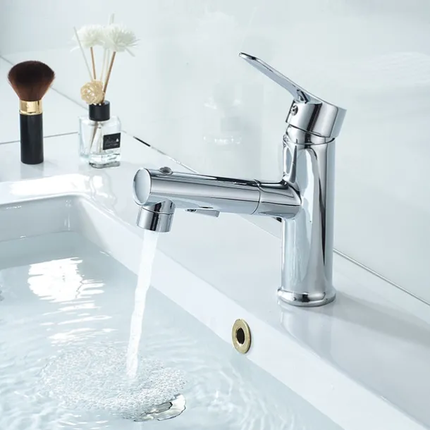 Bathroom Sink Faucet Pull out / Pullout Spray Electroplated / Painted Finishes Centerset Single Handle One HoleBath Taps