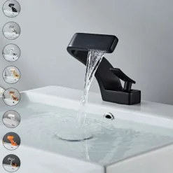Bathroom Sink Faucet, 7-shaped Bend Waterfall Mixer Basin Taps Single Handle One Hole Vessel Taps with Hot and Cold Water Hose