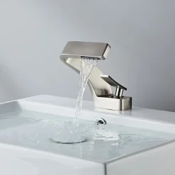 Bathroom Sink Faucet, 7-shaped Bend Waterfall Mixer Basin Taps Single Handle One Hole Vessel Taps with Hot and Cold Water Hose