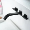 Bathroom Sink Faucet ,Wall Mount Brass Waterfall Widespread Black Two Handles Two Holes Bath Taps