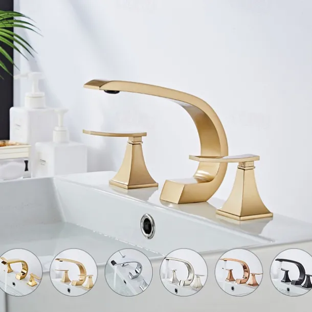 Bathroom Sink Faucet Widespread Oil-rubbed Bronze/Nickel Brushed/Electroplated Widespread Two Handles Three HolesBath Taps