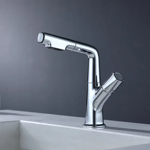 Bathroom Sink Faucet with Pull Out Spray,Brass Liftable 3-modes Electroplated / Painted Finishes Centerset Single Handle One Hole Lavatory Rotating Spout for Cold and Hot Water Bath Taps