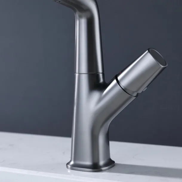 Bathroom Sink Faucet with Pull Out Spray,Brass Liftable 3-modes Electroplated / Painted Finishes Centerset Single Handle One Hole Lavatory Rotating Spout for Cold and Hot Water Bath Taps