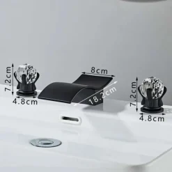 Bathroom Sink Faucet with Two Crystal Knob Handles Waterfall Matte Black/Chrome Deck Mounted Widespread 3 Holes Bathroom Faucets for Bathtub or Sink