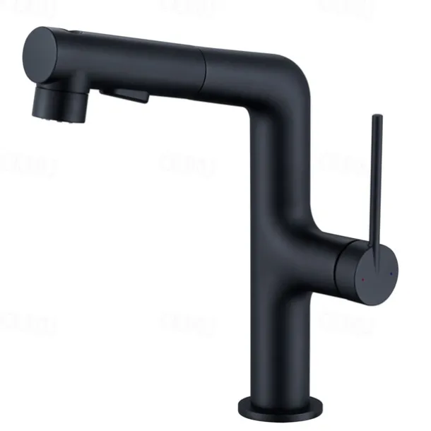 Bathroom Sink Faucet with Pull Out Spray,Brass 3-modes Electroplated / Painted Finishes Centerset Single Handle One Hole Lavatory Rotating Spout for Cold and Hot Water Bath Taps