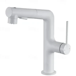 Bathroom Sink Faucet with Pull Out Spray,Brass 3-modes Electroplated / Painted Finishes Centerset Single Handle One Hole Lavatory Rotating Spout for Cold and Hot Water Bath Taps