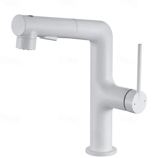 Bathroom Sink Faucet with Pull Out Spray,Brass 3-modes Electroplated / Painted Finishes Centerset Single Handle One Hole Lavatory Rotating Spout for Cold and Hot Water Bath Taps