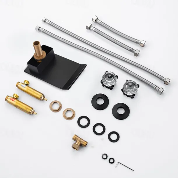 Bathroom Sink Faucet with Two Crystal Knob Handles Waterfall Matte Black/Chrome Deck Mounted Widespread 3 Holes Bathroom Faucets for Bathtub or Sink