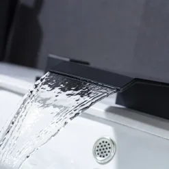 Bathroom Sink Faucet with Two Crystal Knob Handles Waterfall Matte Black/Chrome Deck Mounted Widespread 3 Holes Bathroom Faucets for Bathtub or Sink