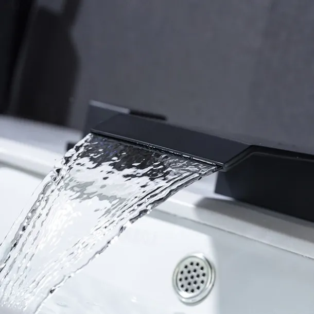 Bathroom Sink Faucet with Two Crystal Knob Handles Waterfall Matte Black/Chrome Deck Mounted Widespread 3 Holes Bathroom Faucets for Bathtub or Sink