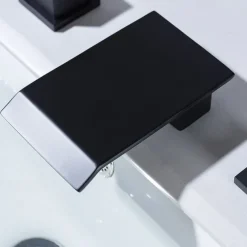 Bathroom Sink Faucet with Two Crystal Knob Handles Waterfall Matte Black/Chrome Deck Mounted Widespread 3 Holes Bathroom Faucets for Bathtub or Sink