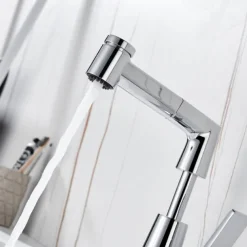 Bathroom Sink Faucet with Pull Out Spray,Brass Liftable 3-modes Electroplated / Painted Finishes Centerset Single Handle One Hole Lavatory Rotating Spout for Cold and Hot Water Bath Taps