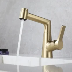 Bathroom Sink Faucet with Pull Out Spray,Brass Liftable 3-modes Electroplated / Painted Finishes Centerset Single Handle One Hole Lavatory Rotating Spout for Cold and Hot Water Bath Taps