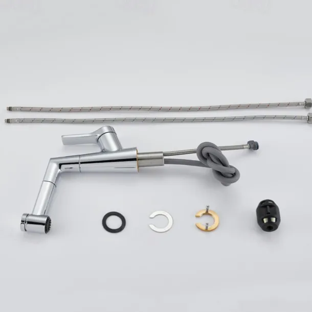 Bathroom Sink Faucet with Pull Out Spray,Brass Liftable 3-modes Electroplated / Painted Finishes Centerset Single Handle One Hole Lavatory Rotating Spout for Cold and Hot Water Bath Taps