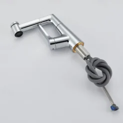 Bathroom Sink Faucet with Pull Out Spray,Brass Liftable 3-modes Electroplated / Painted Finishes Centerset Single Handle One Hole Lavatory Rotating Spout for Cold and Hot Water Bath Taps