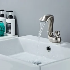 Bathroom Sink Faucet,Antique Brass Waterfall Single Handle One Hole Bath Taps with Hot and Cold Switch